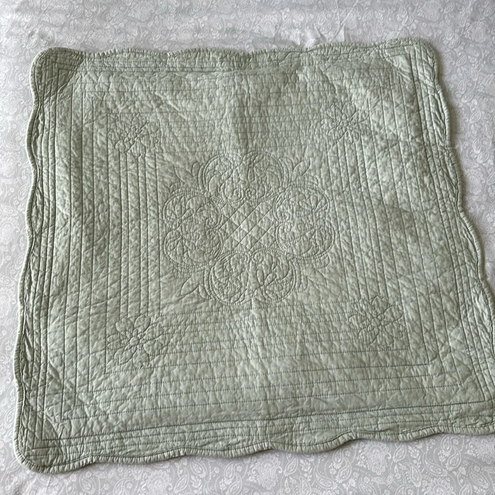 2 Extra Large Quilted Square Pillow Sham Cotton Sage Green home essentials pair
